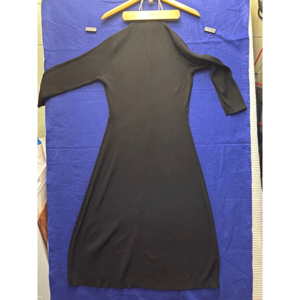 Minimalist Womens Calvin Klein Ribbed Mock Neck Midi‎ Dress L Black